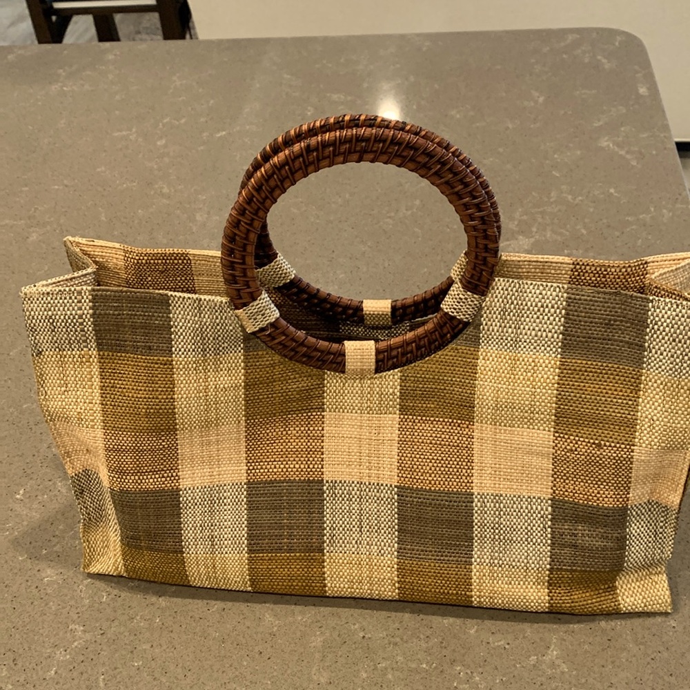 Super cute cloth bag with rattan handles